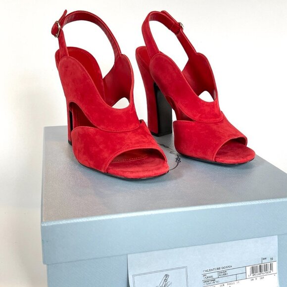 Prada Collection 1X890L Comoscio Women's Red Suede High Heel Pumps Shoes - Picture 3 of 13